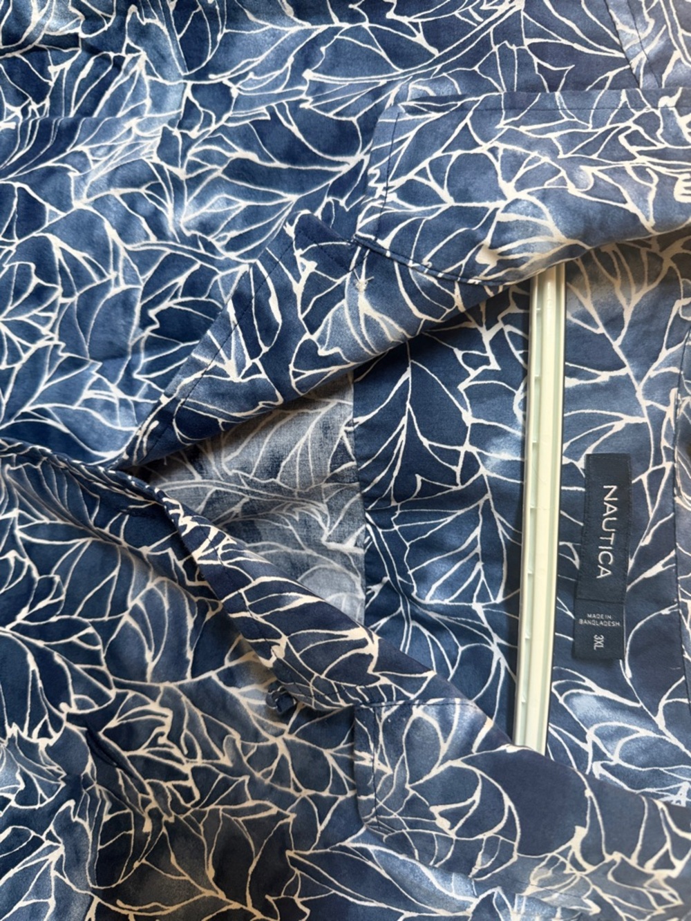 Nautica Poplin Navy and White Leaf-Print Button Shirt